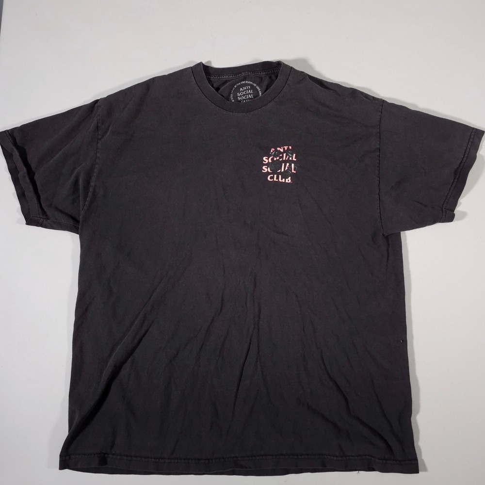 Anti Social Social Club T-Shirt Mens XXL Black Pink Rose Logo Streetwear Tee